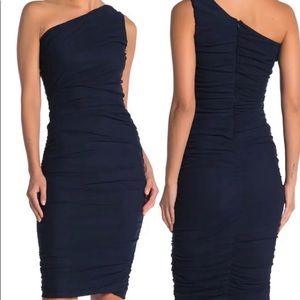 One shoulder navy cocktail dress